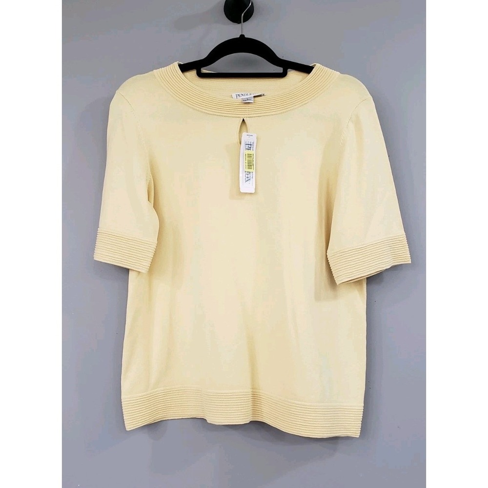 NEW‎ Pendleton Silk Nylon Cotton blend short sleeve knit yellow sweater tshirt